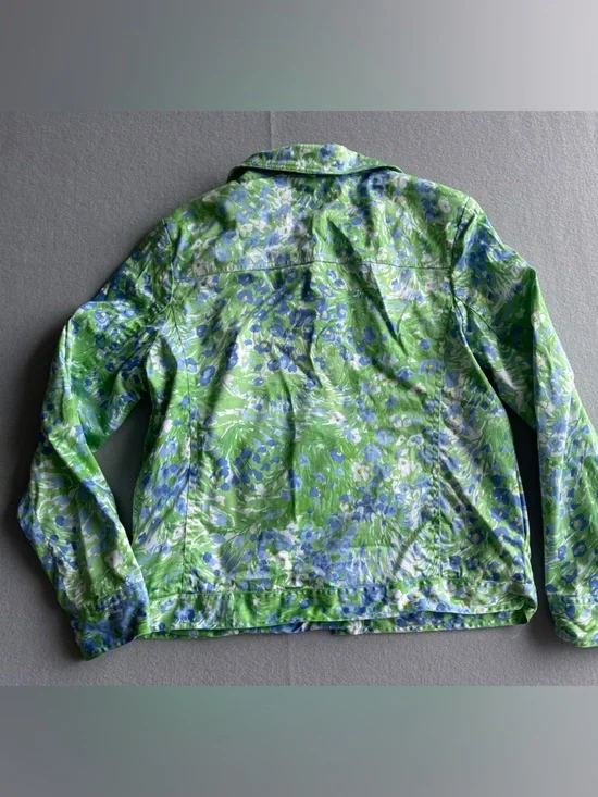 Savvy DT Studio Green Blue Floral Cropped Jacket Lightweight Button Front Spring - Picture 7 of 7